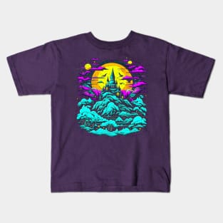 Haunted Castle On A Psychedelic Dreamscape Hill Kids T-Shirt